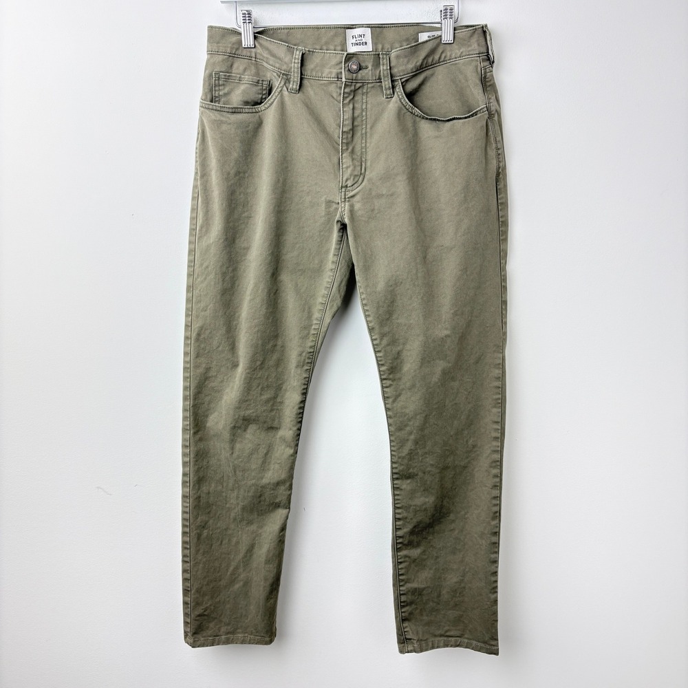 Flint & Tinder Tapered Slim Fit Pants Stretch Mens 32x30 Olive Green Huckberry